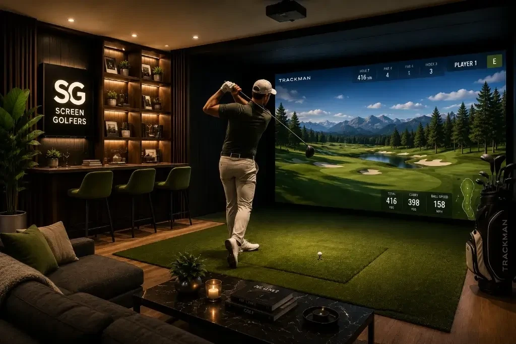 Indoor golf simulator lounge